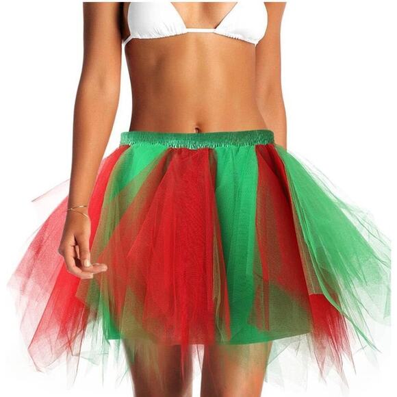 Unbranded Tutu Mini Skirt Tulle Layered Balletcore Pull On Red Green Womens - Picture 1 of 4